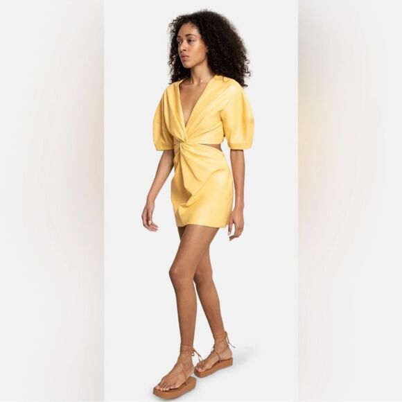 NWT ALC Yellow Faux Leather Cutout Mini Dress Size 0 - Picture 8 of 16